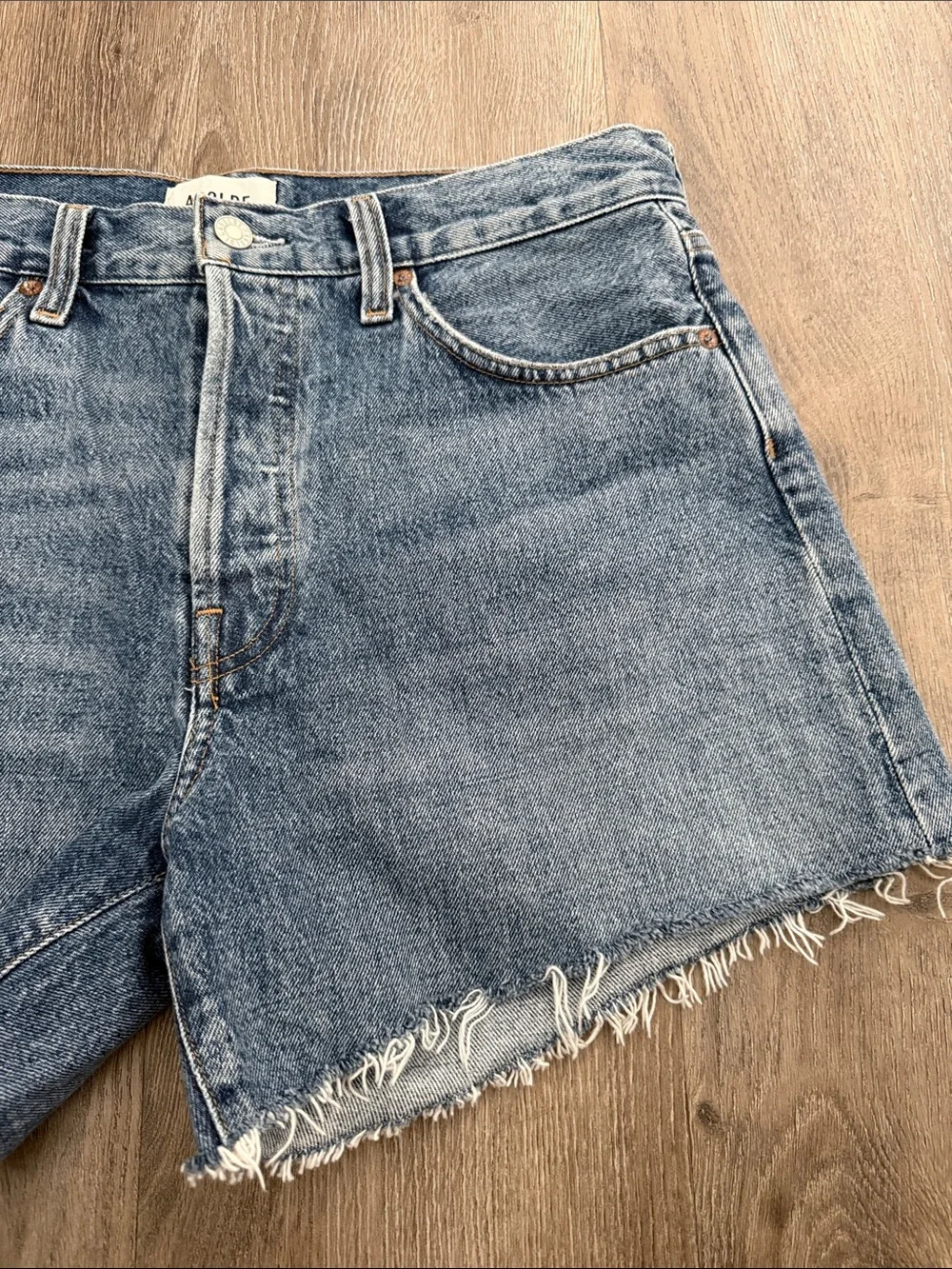 Agolde Vintage Parker Long Frayed Hem Denim Shorts